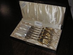 Guldbelagte slv gafler med perlemor greb